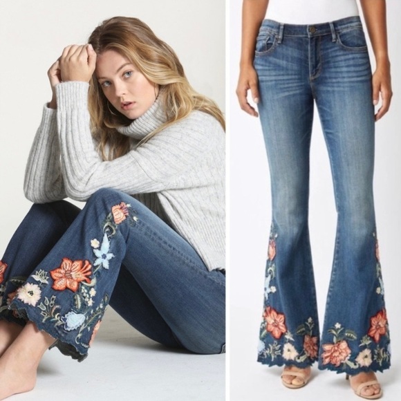 RARE🔥 Driftwood Farrah Flare‎ Bellbottom Isla Embroidered Floral Jeans - Picture 1 of 5